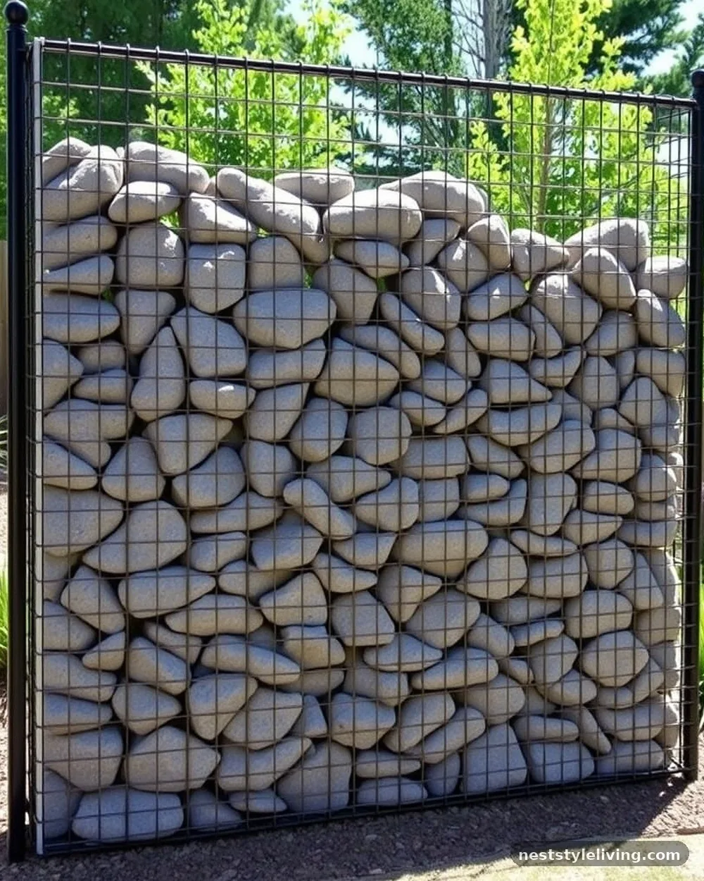 Vertical Stone Gabion Walls - 16 River Rock Landscaping Ideas for a Polished Yard