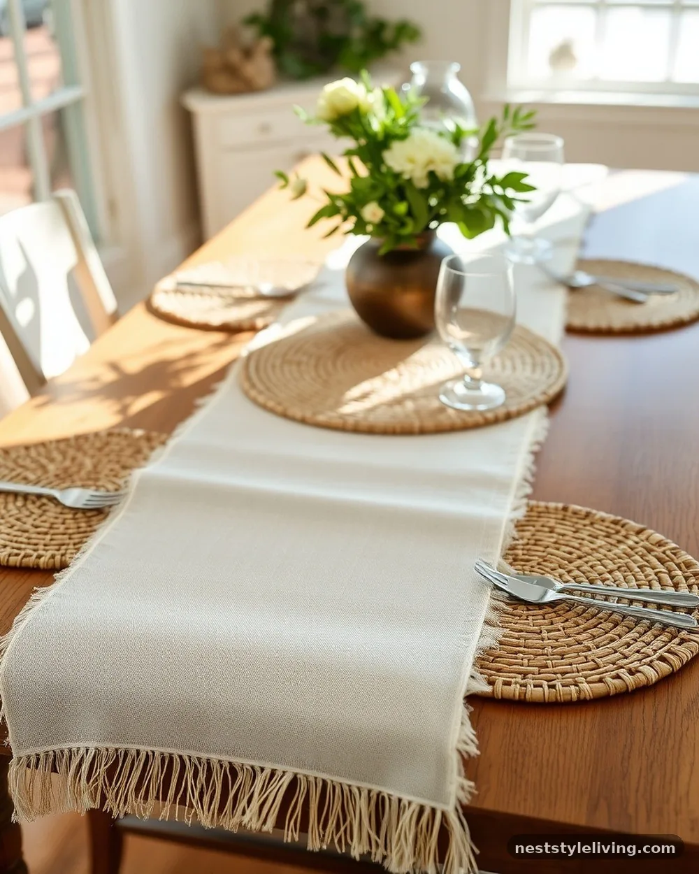 Woven Placemats and Table Runners - 19 Modern Farmhouse Dining Room Ideas That Feel Cozy