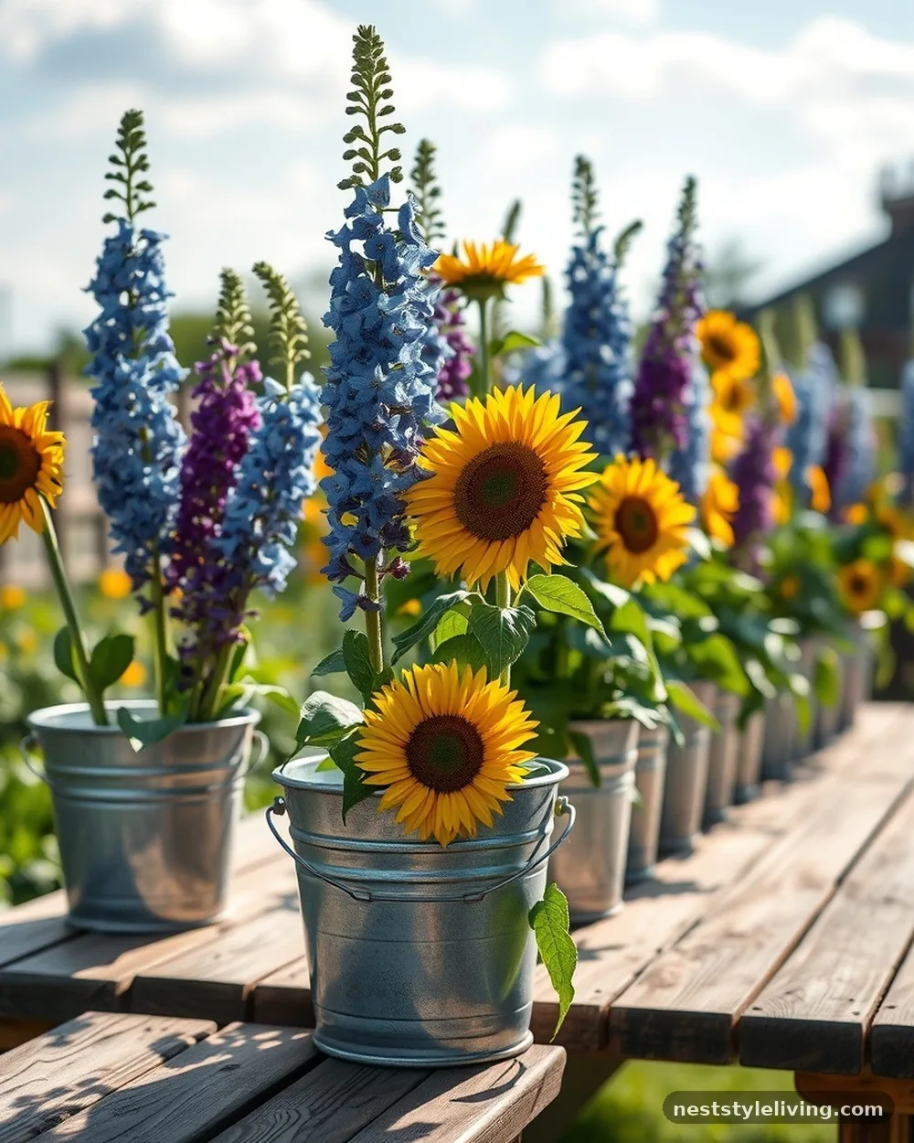 Zinc Bucket Row - 20 Flower Bar Ideas for a Charming Garden Setup Today