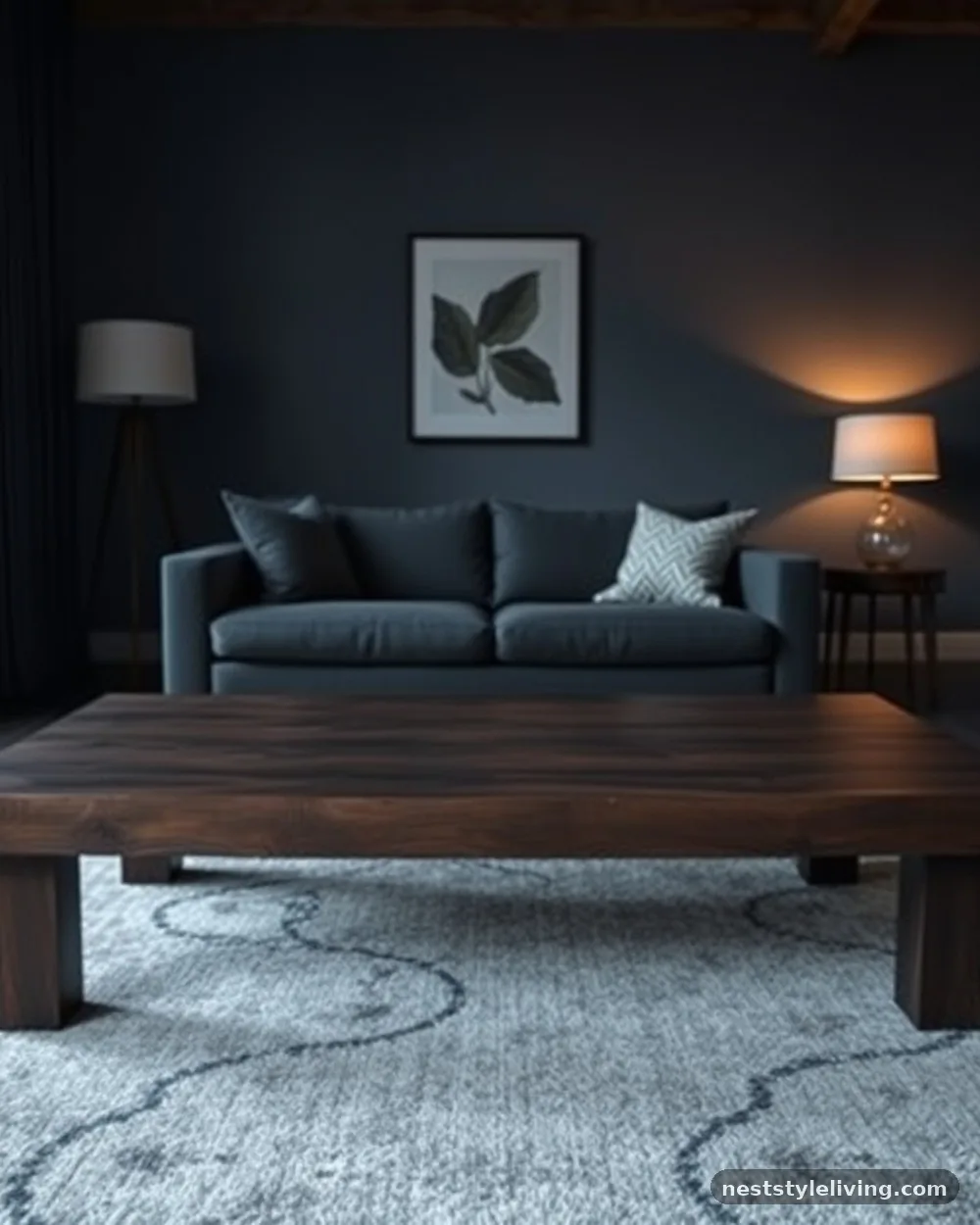 Dark Wood Coffee Table - 17 Moody Living Room Ideas for a Warm Cozy Space