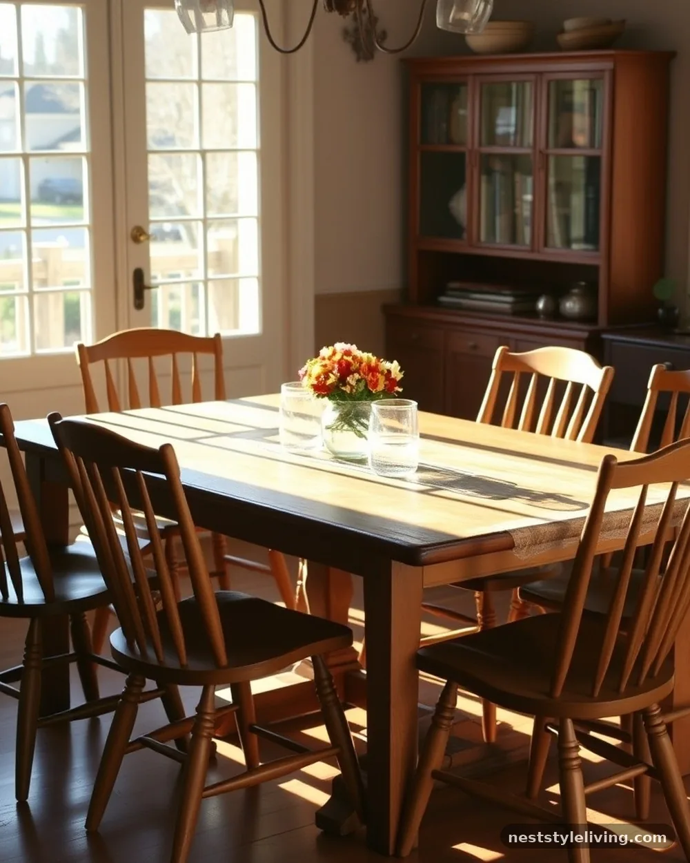 Mismatched Wooden Dining Chairs - 19 Modern Farmhouse Dining Room Ideas That Feel Cozy