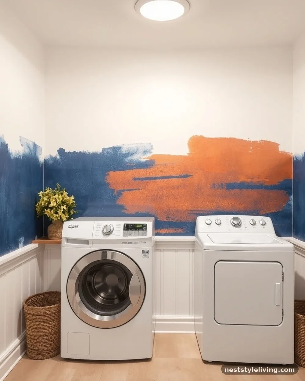 Modern Abstract Brushstrokes - 23 Laundry Room Wallpaper Ideas That Look Stylish