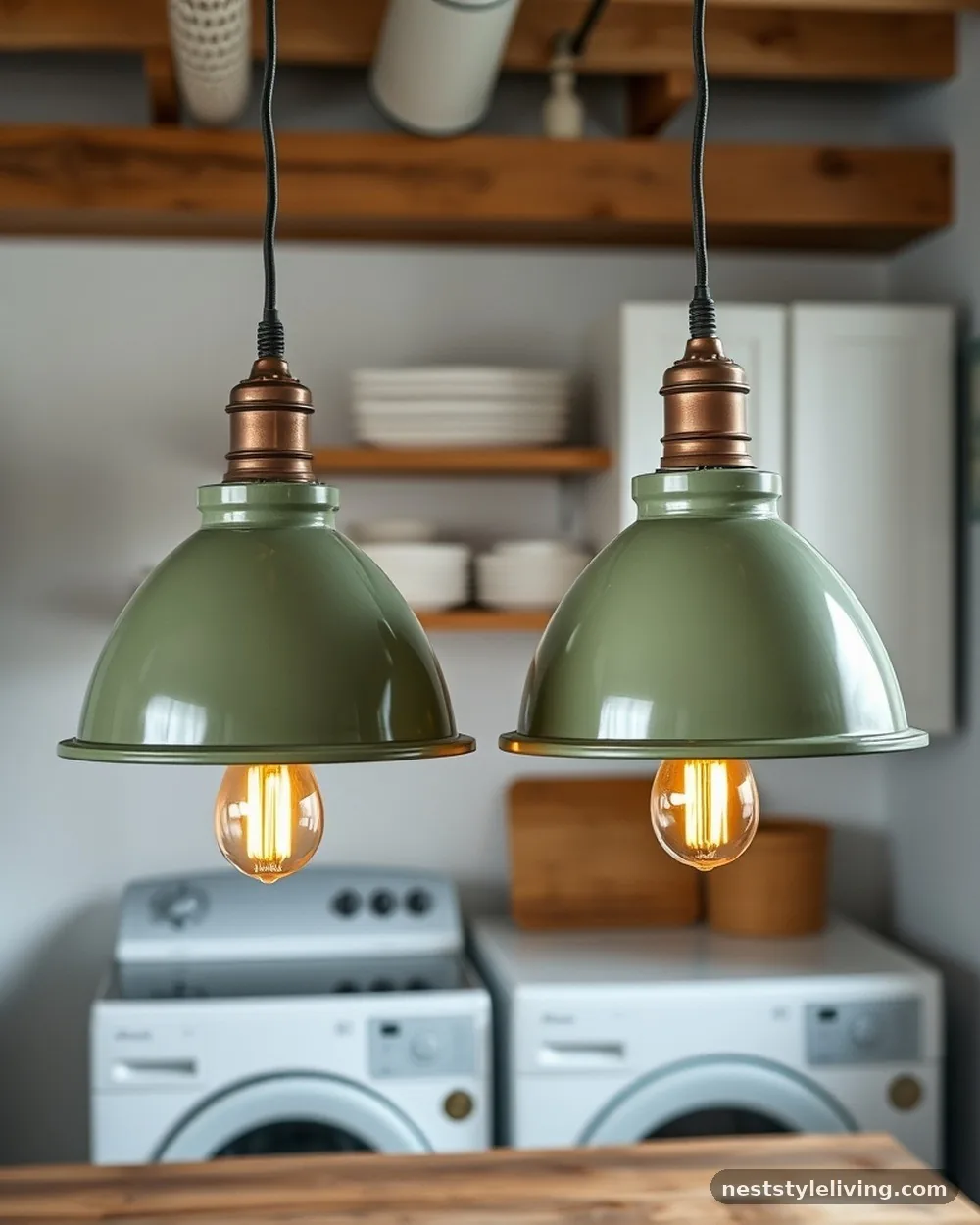 Olive Green Task Lighting - 15 Green Laundry Room Ideas for a Fresh Stylish Home
