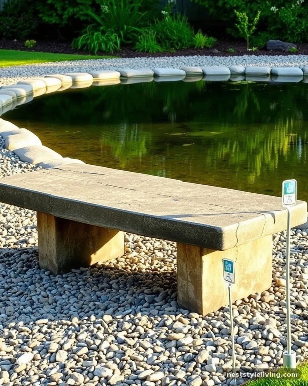 Sunken Stone Bench - 22 Pond Landscaping Ideas for a Serene Outdoor Space