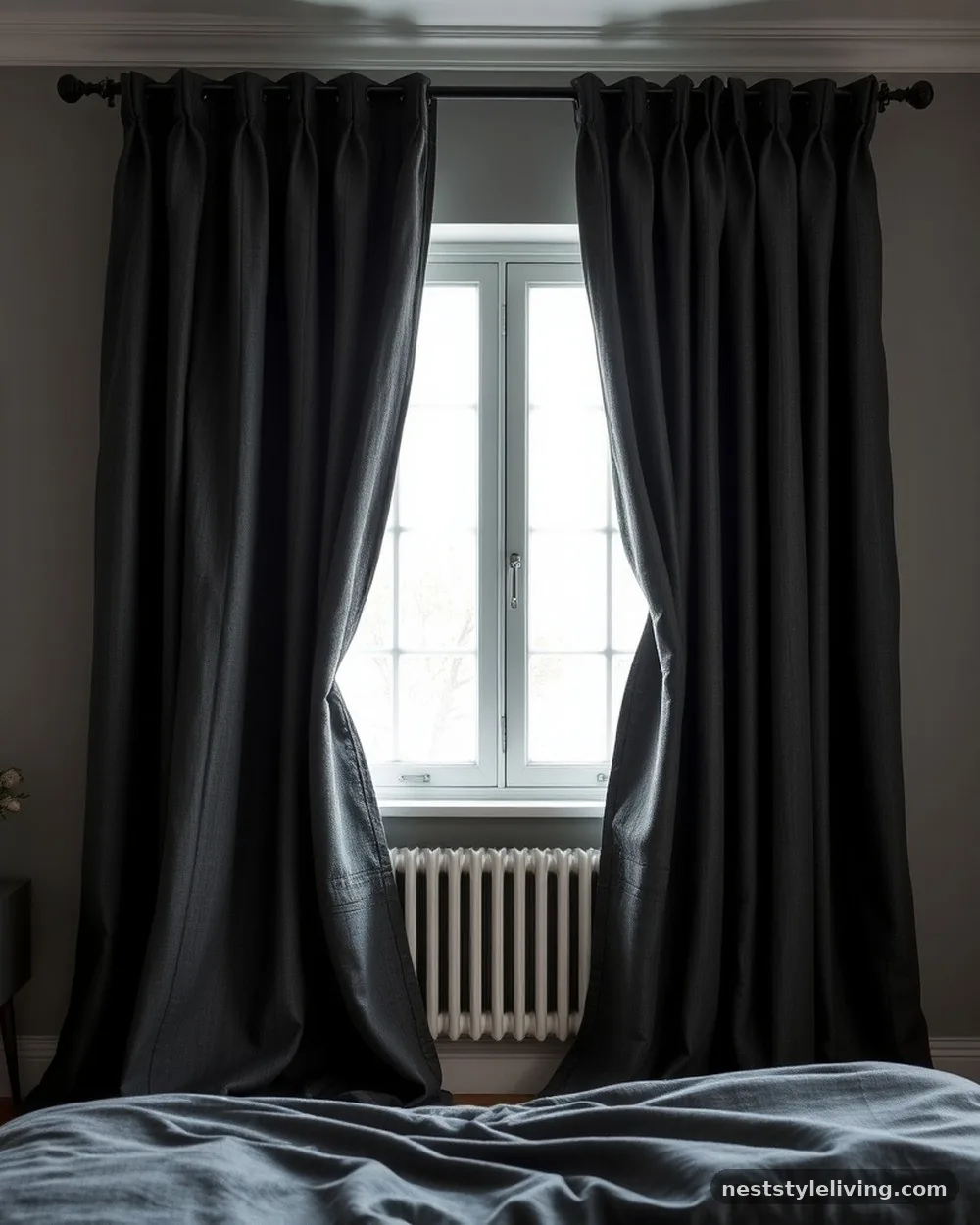 Weighted Linen Curtains - 19 Dark Elegant Bedroom Ideas That Feel Cozy and Calm
