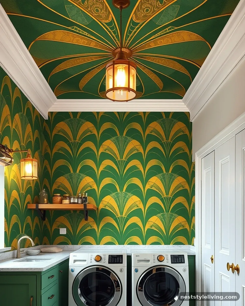 Art Deco Fan Pattern - 23 Laundry Room Wallpaper Ideas That Look Stylish