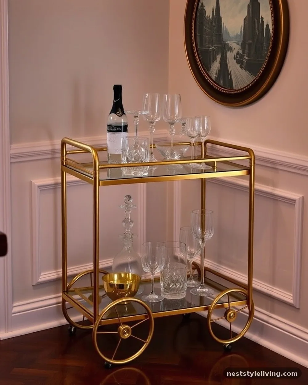 Bar Cart with Caster Wheels - 15 Mid Century Modern Apartment Ideas With Character