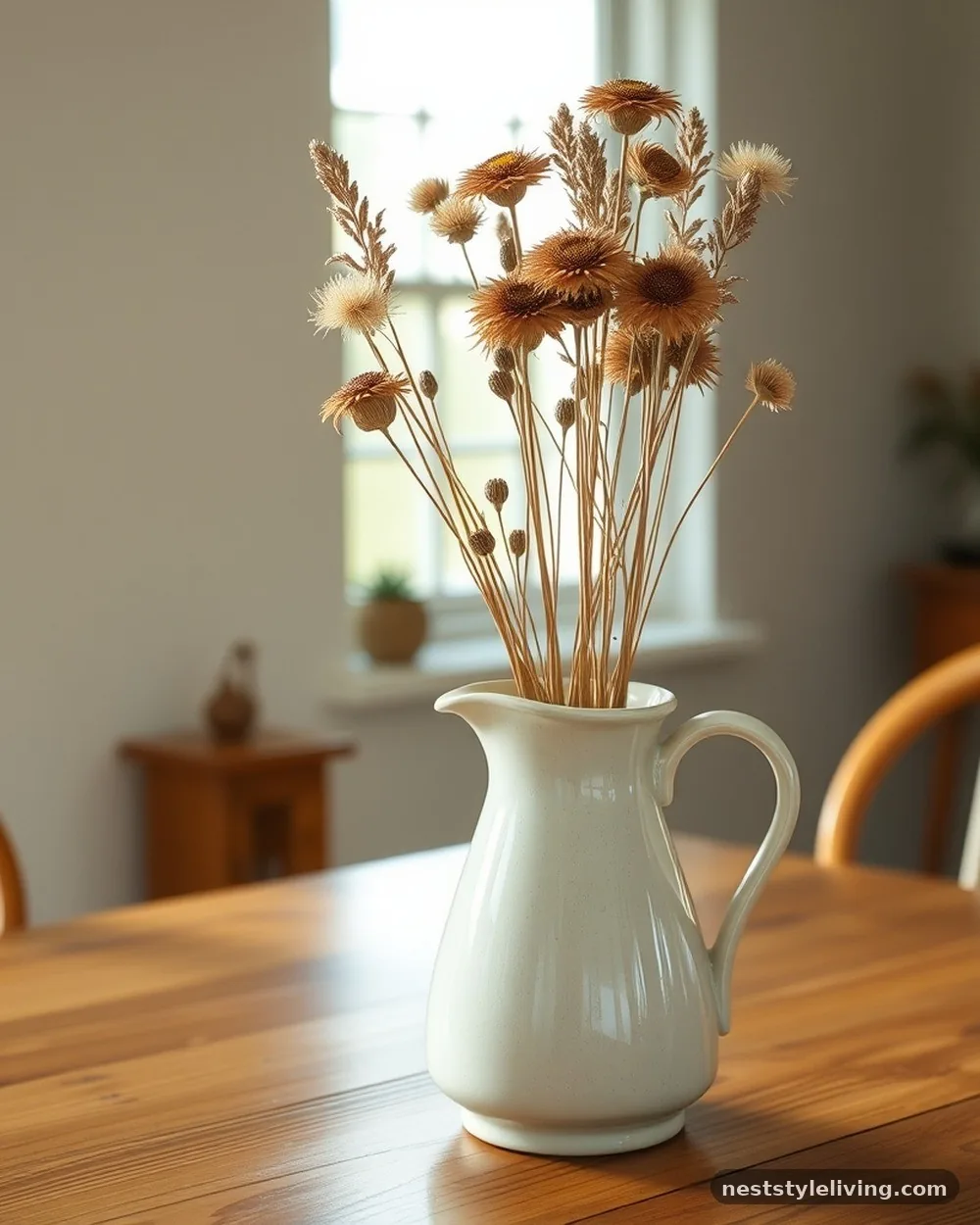Ceramic Pitchers and Greenery - 19 Modern Farmhouse Dining Room Ideas That Feel Cozy
