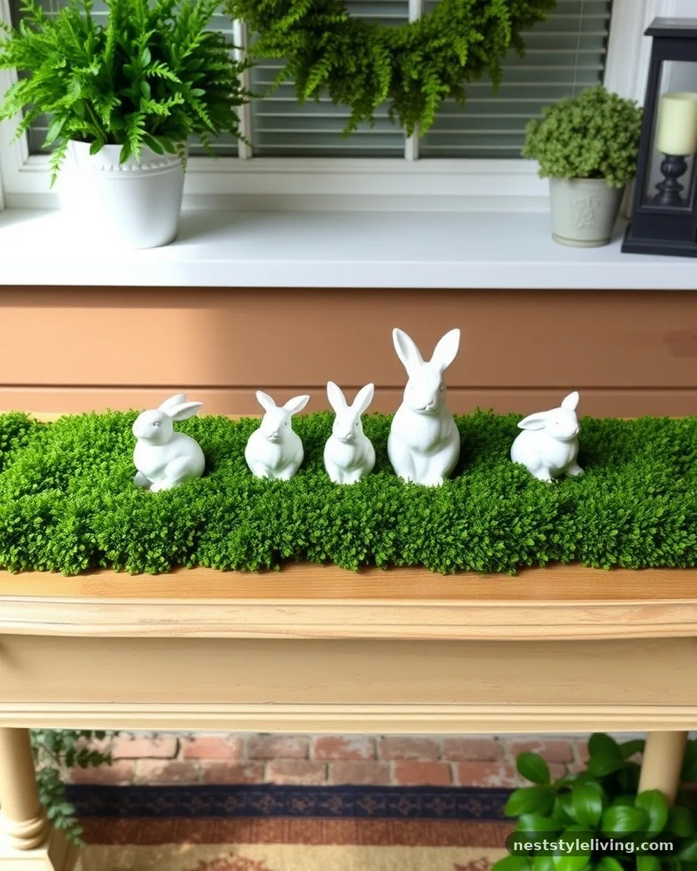 Faux Moss Table Runner - 22 Easter Front Porch Ideas for a Fresh Spring Welcome