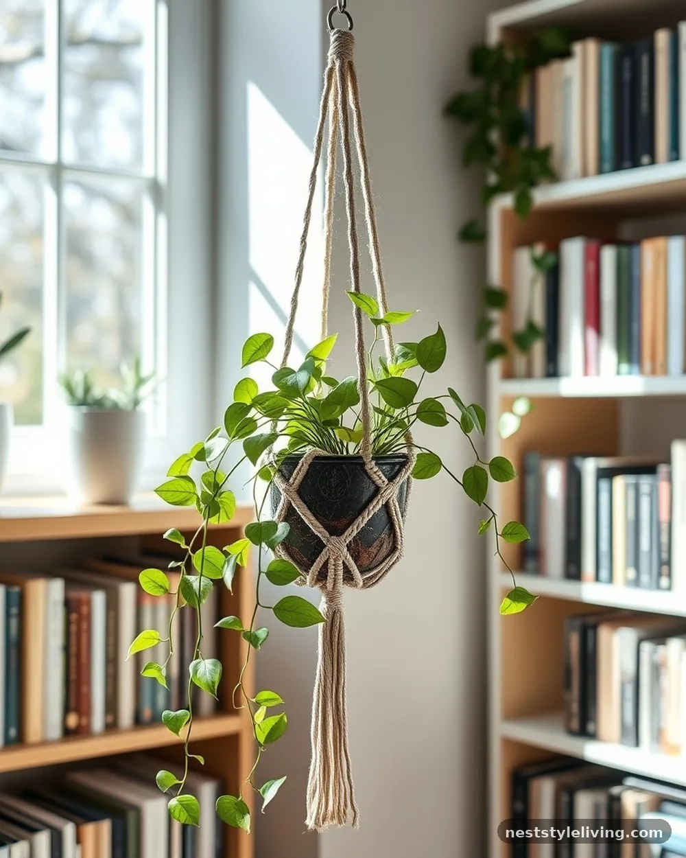 Hanging Macramé Plant Holder - 19 Reading Nook Ideas You’ll Want to Use Every Day