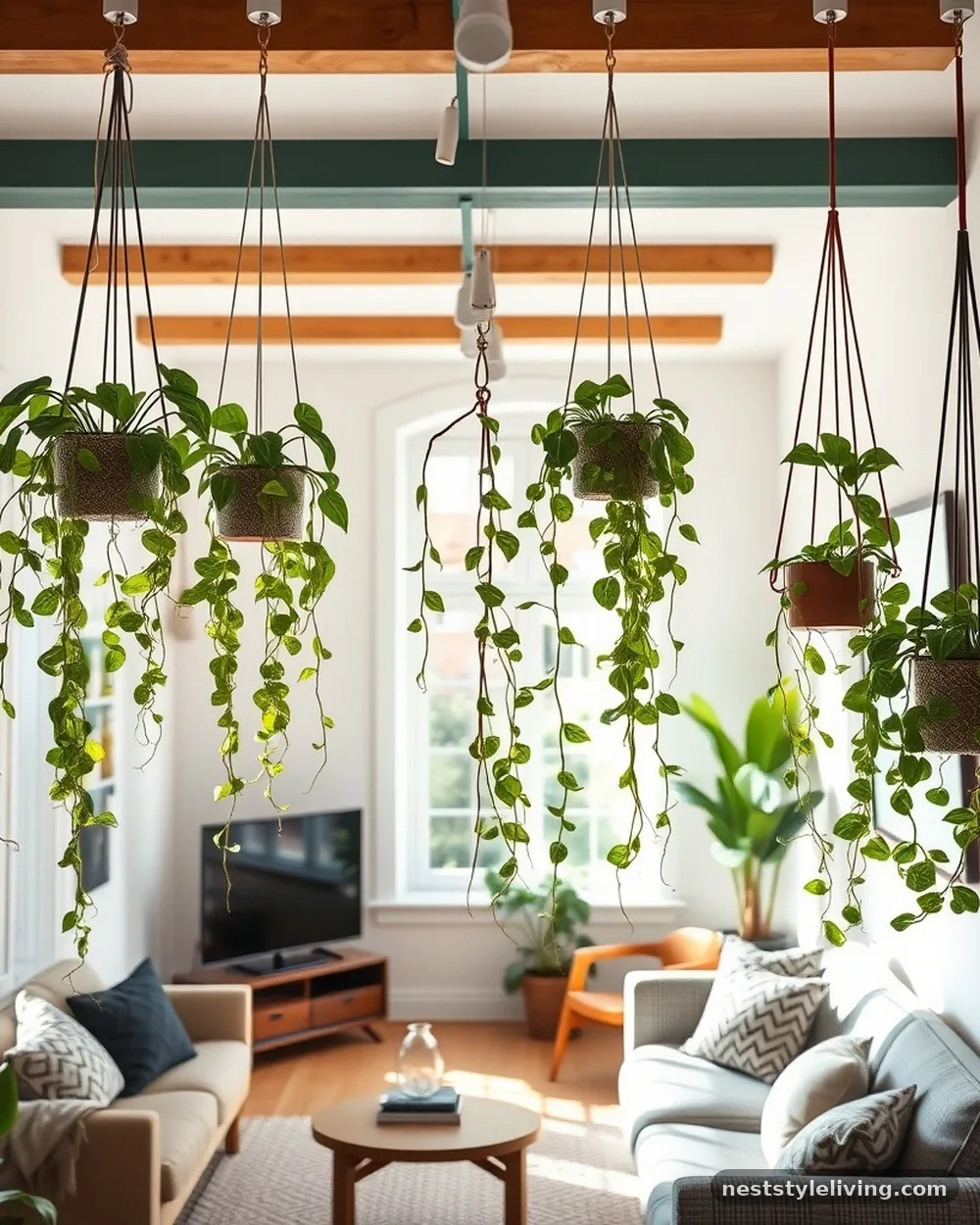 Hanging Planters - 23 Single Wide Trailer Living Room Ideas That Feel Cozy