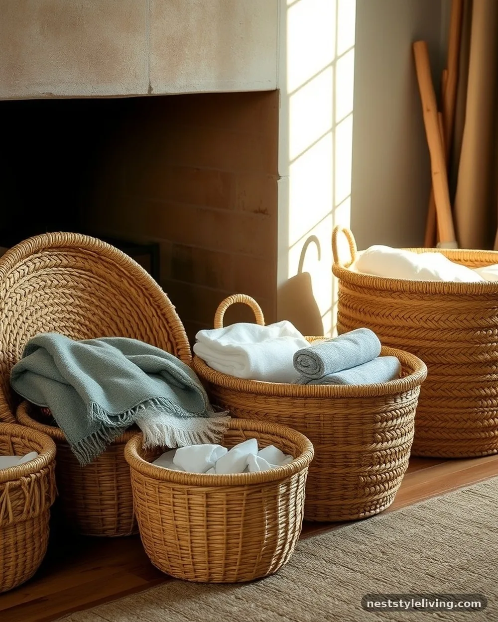 Natural Woven Baskets - 17 Modern Farmhouse Living Room Ideas to Copy Now