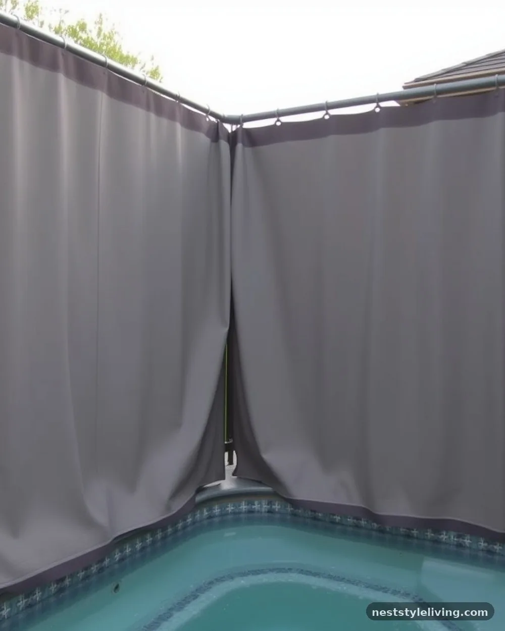 Privacy Curtains on Rails - 21 Outdoor Jacuzzi Ideas for a Calm, Cozy Backyard
