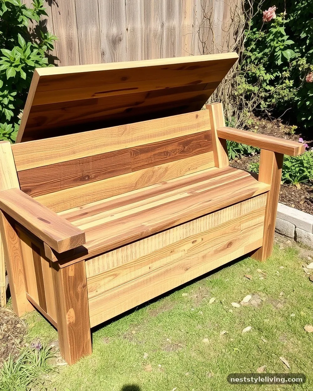 Reclaimed Wood Storage Bench - 22 Backyard Corner Ideas for a Cozy Outdoor Retreat