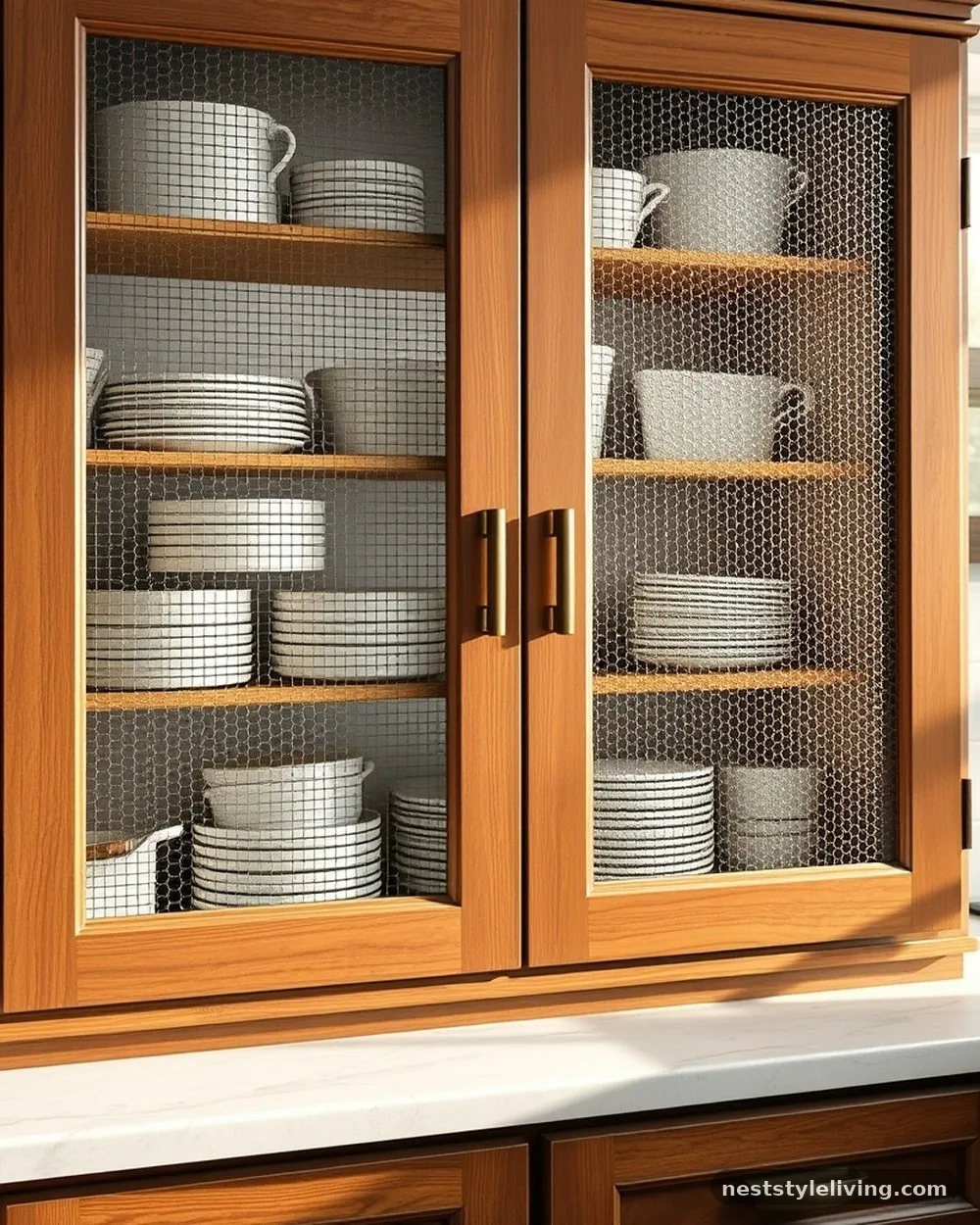 Wire Mesh Cabinet Inserts - 16 Industrial Farmhouse Ideas for a Bold Rustic Look