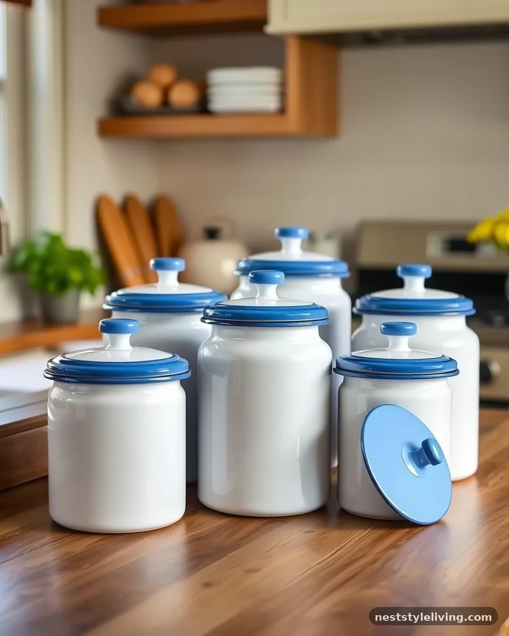 Enamelware Storage Accents - 21 Rustic Farmhouse Kitchen Ideas Full of Cozy Charm