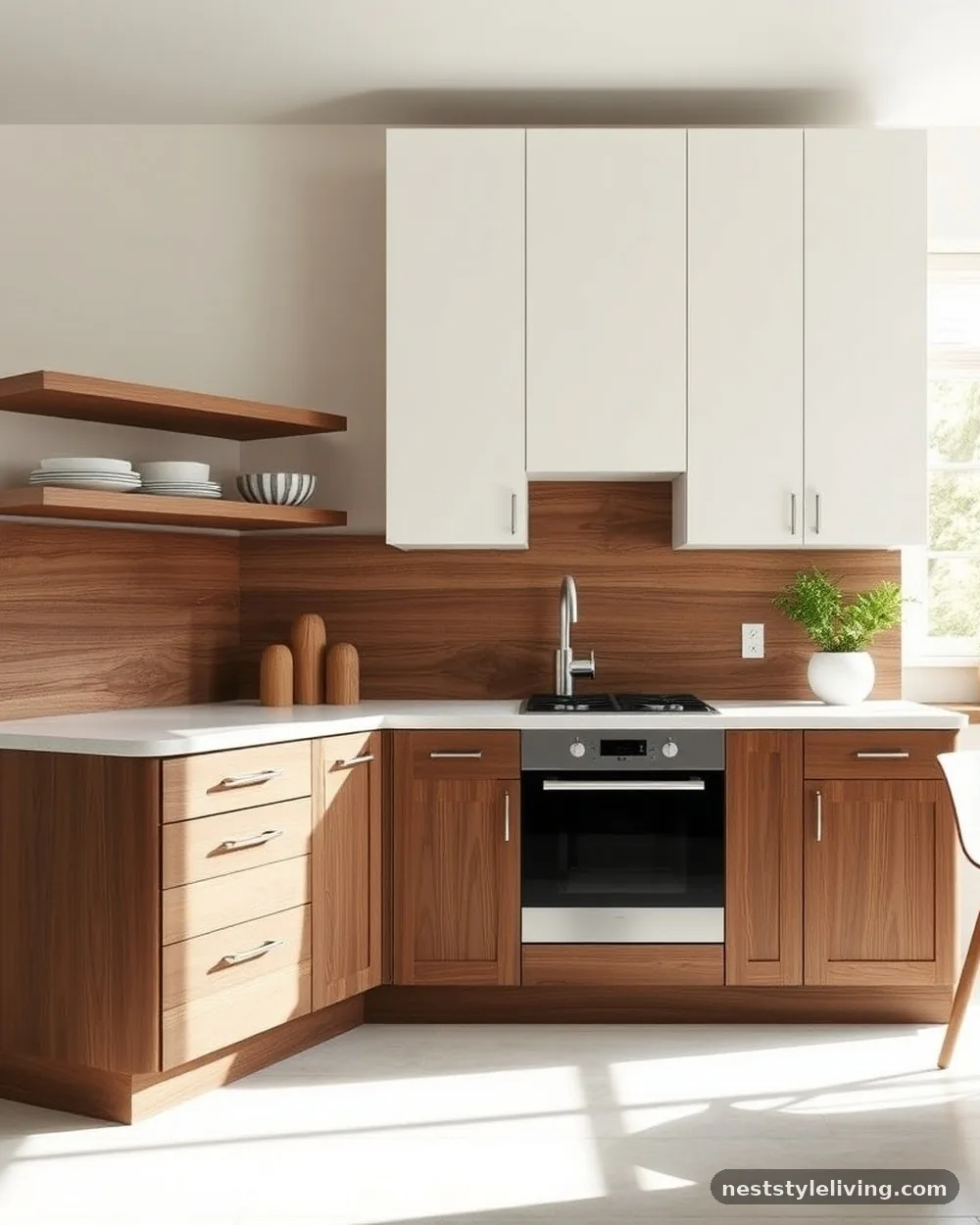 High-Contrast Two-Tone Cabinetry - 20 Mid Century Modern Kitchen Ideas That Feel Timeless