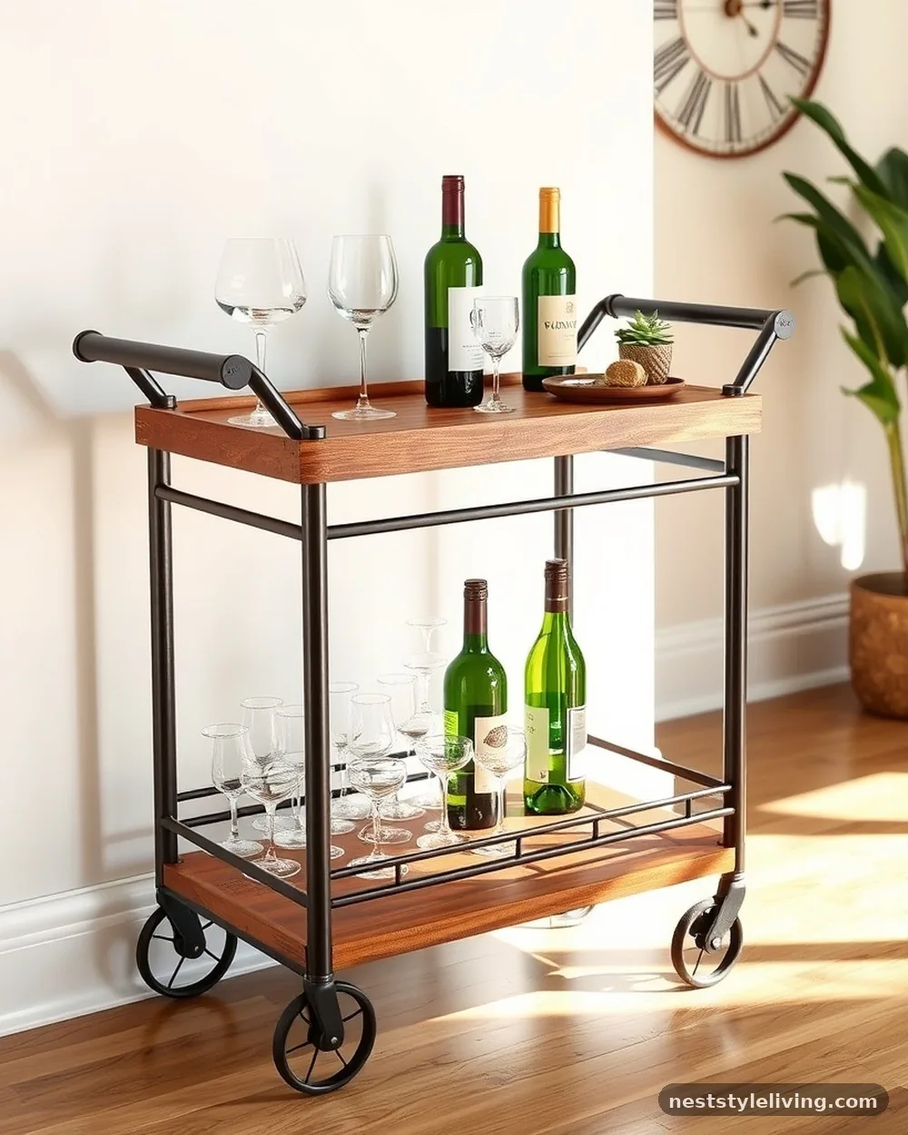Industrial-Style Metal Carts - 19 Modern Farmhouse Dining Room Ideas That Feel Cozy