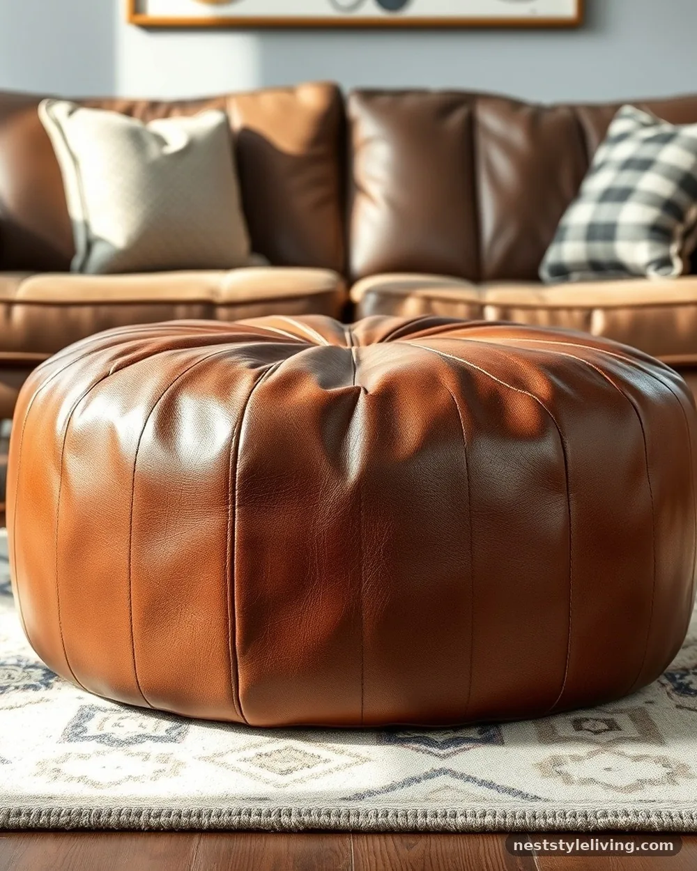 Leather Ottoman or Pouf - 18 Mid Century Modern Living Room Ideas to Love Today