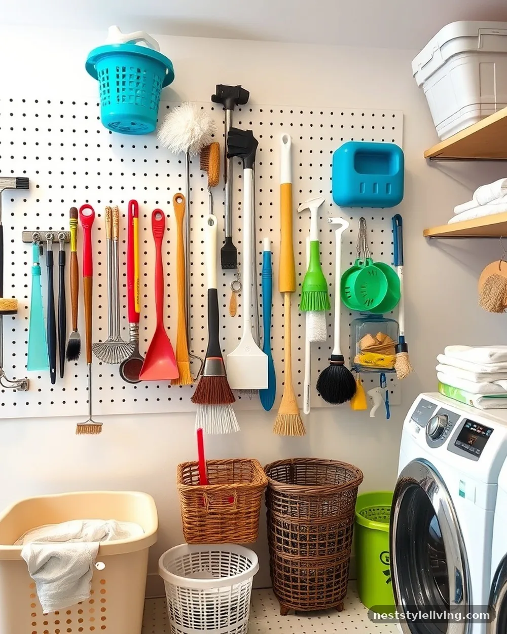 Pegboard Organization System - 22 Small Laundry Room Ideas That Maximize Every Inch