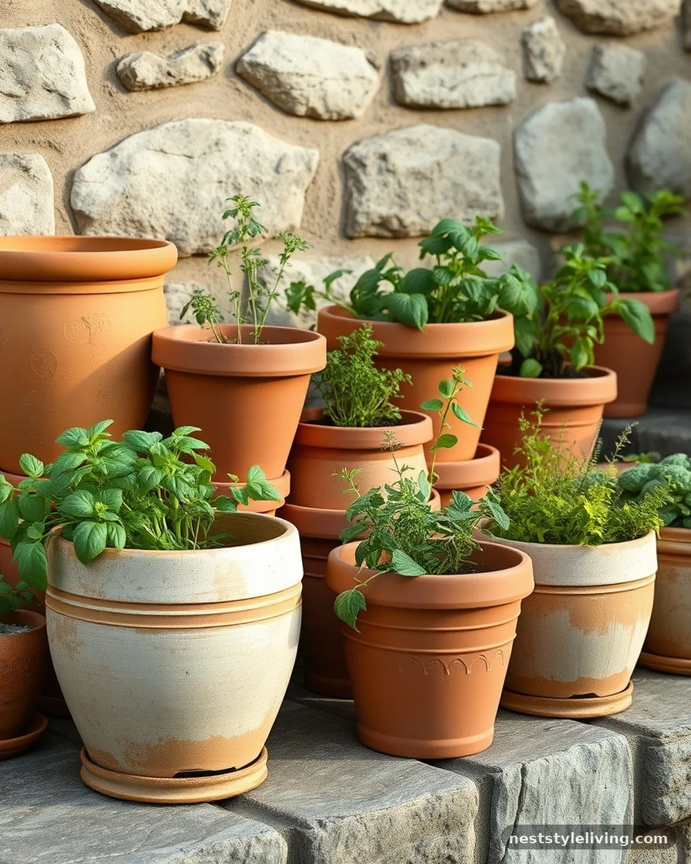 Terracotta Pots with Patina - 21 Vintage Garden Decor Ideas With Storybook Charm