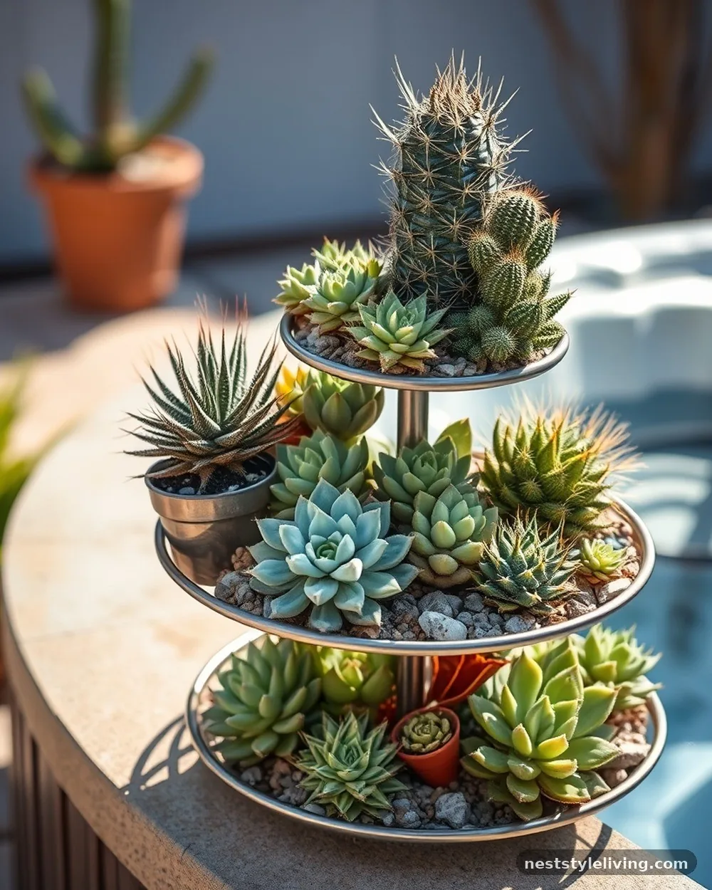 Tiered Succulent Garden - 21 Outdoor Jacuzzi Ideas for a Calm, Cozy Backyard
