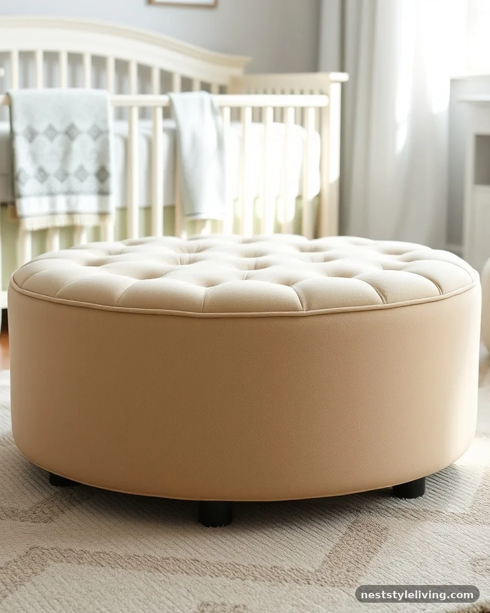 Tufted Ottoman - 24 French Inspired Nursery Ideas With Timeless Charm