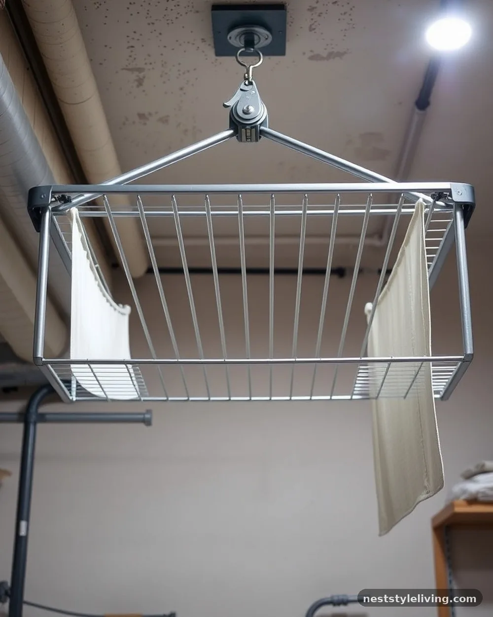 Ceiling-Mounted Drying Rack - 20 Basement Laundry Room Ideas for a Better Setup