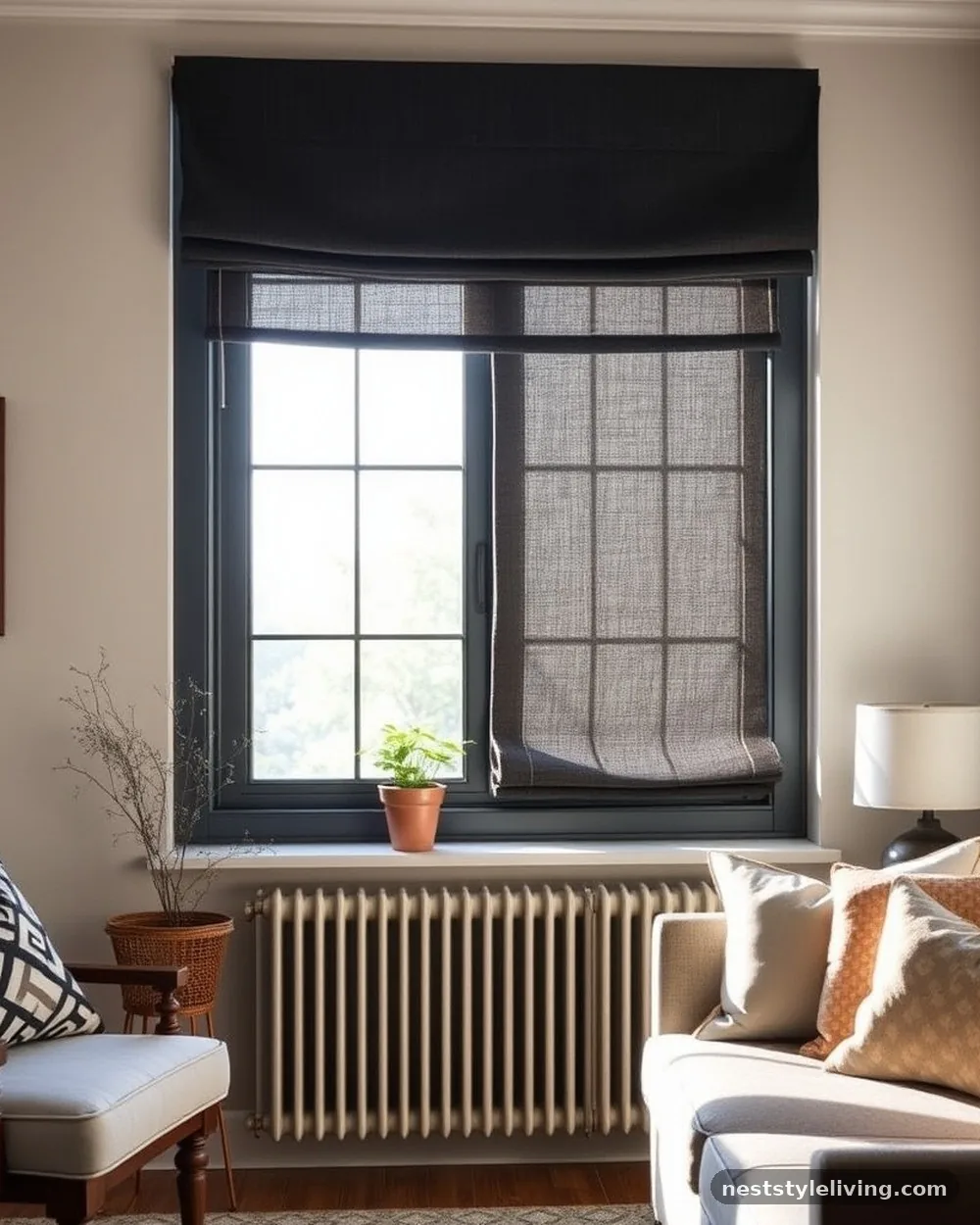 Dark-Toned Window Shades - 17 Moody Living Room Ideas for a Warm Cozy Space