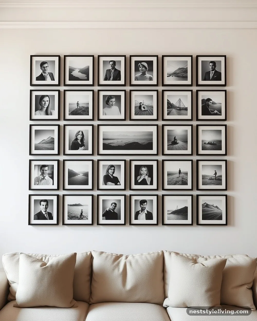 Gallery Walls with Consistent Frames - 23 Single Wide Trailer Living Room Ideas That Feel Cozy