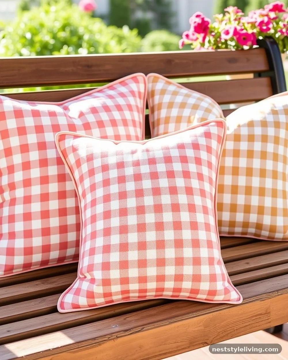 Gingham Patterned Throw Pillows - 22 Easter Front Porch Ideas for a Fresh Spring Welcome