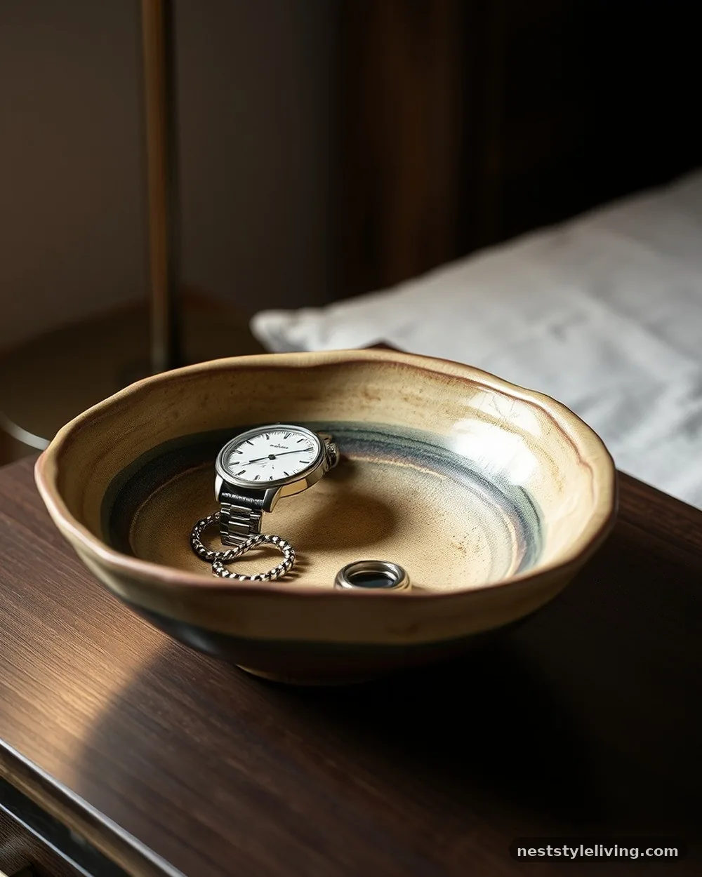 Ceramic Nightstand Accessories - 19 Dark Elegant Bedroom Ideas That Feel Cozy and Calm