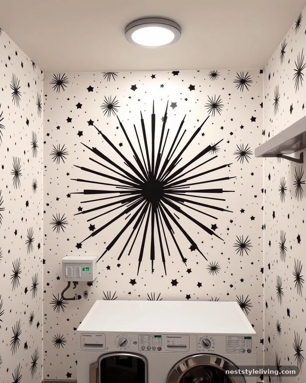 Mid-Century Atomic Starburst - 23 Laundry Room Wallpaper Ideas That Look Stylish