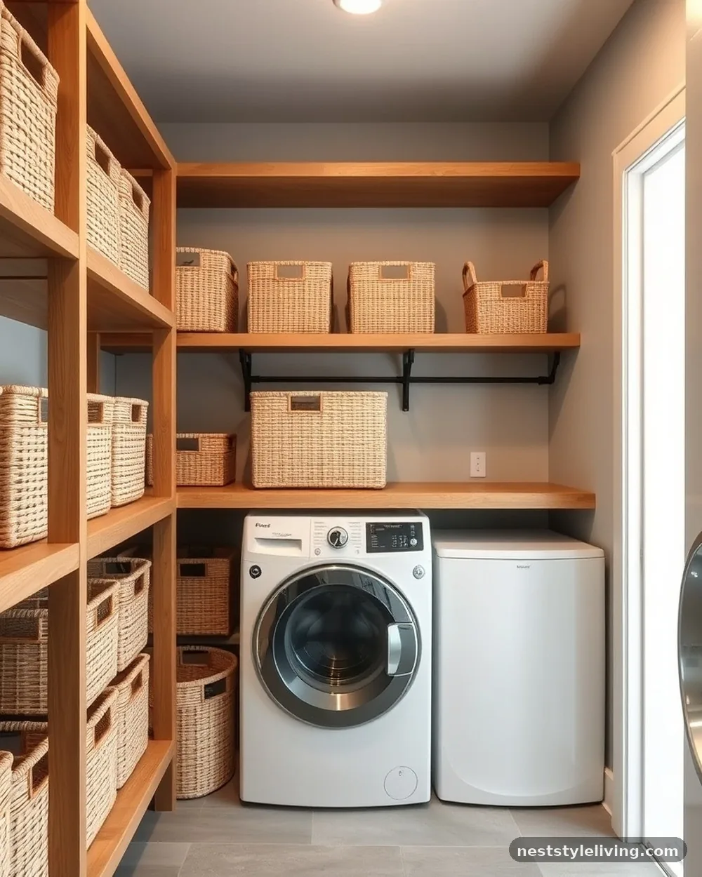 Open Shelving for Decorative Storage Baskets - 18 Mudroom Laundry Room Ideas That Make Life Easier