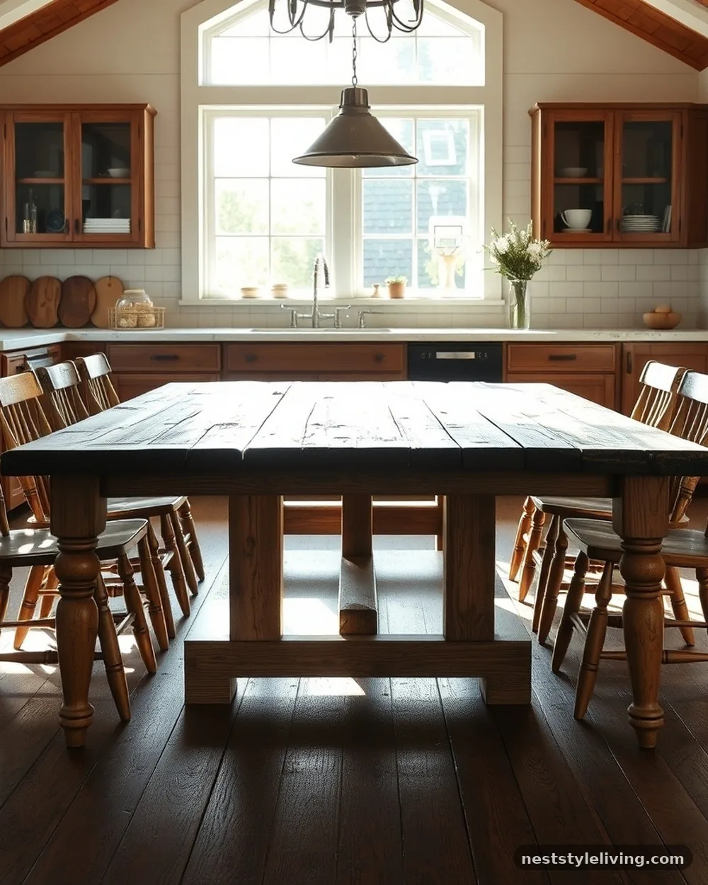 Oversized Farm Table - 21 Rustic Farmhouse Kitchen Ideas Full of Cozy Charm