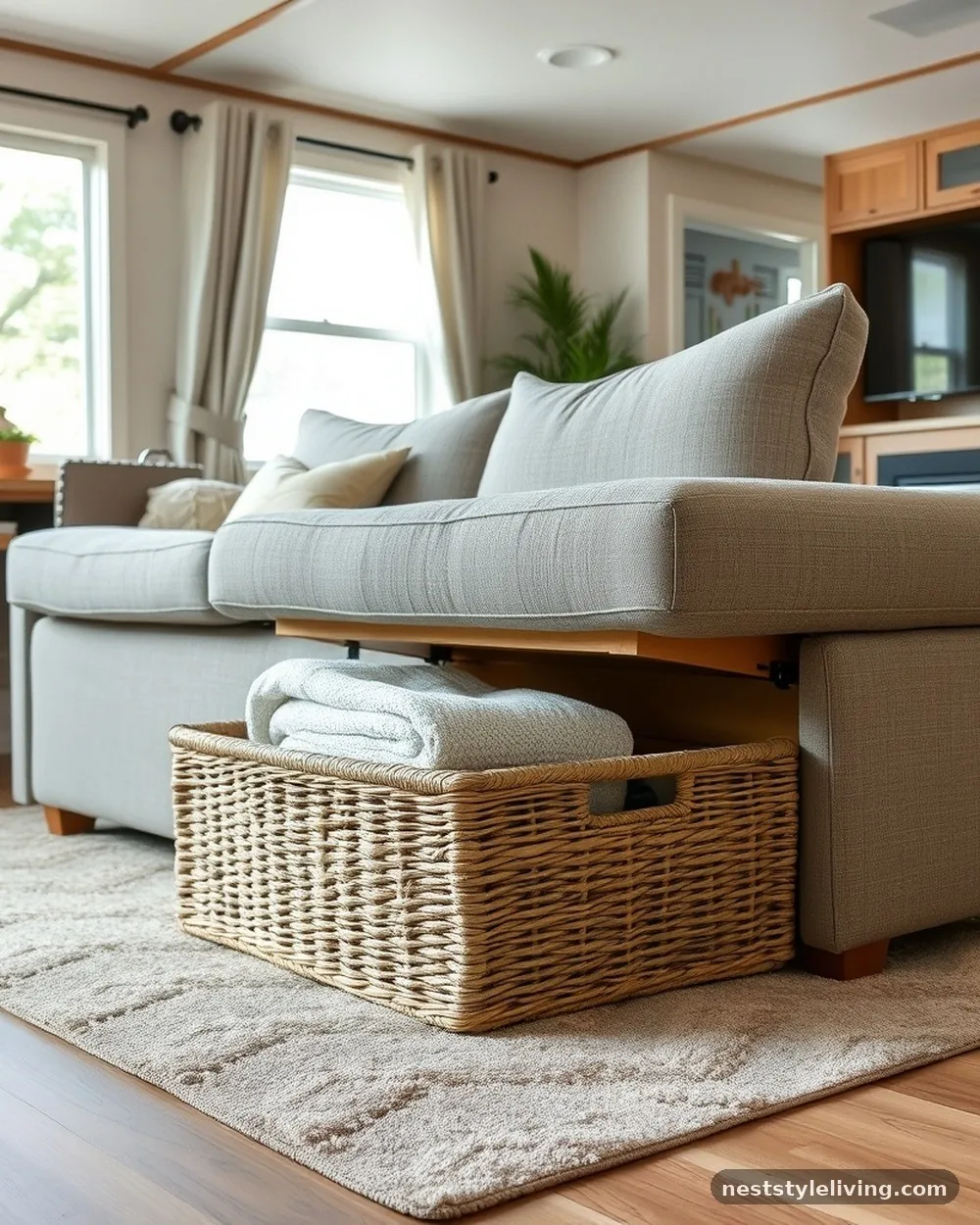 Under-Sofa Storage Solutions - 23 Single Wide Trailer Living Room Ideas That Feel Cozy