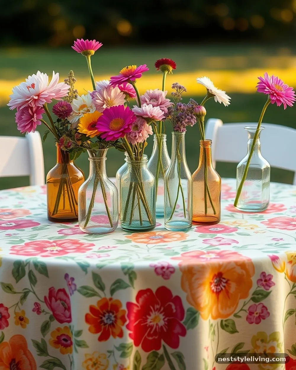Floral Print Tablecloth Backdrop - 20 Flower Bar Ideas for a Charming Garden Setup Today