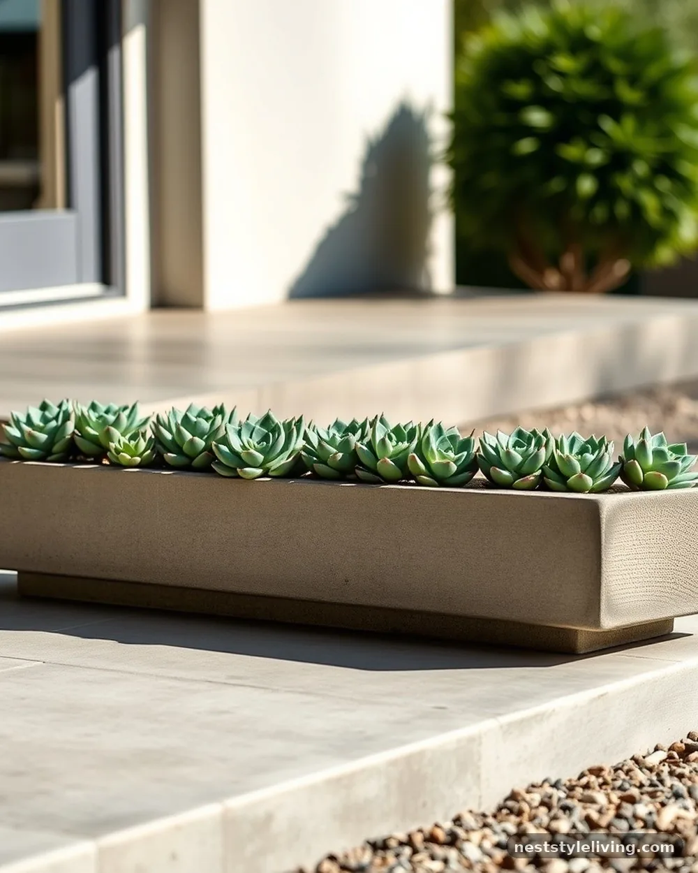 Minimalist Concrete Troughs - 19 Front Porch Flower Pots Ideas to Boost Curb Appeal