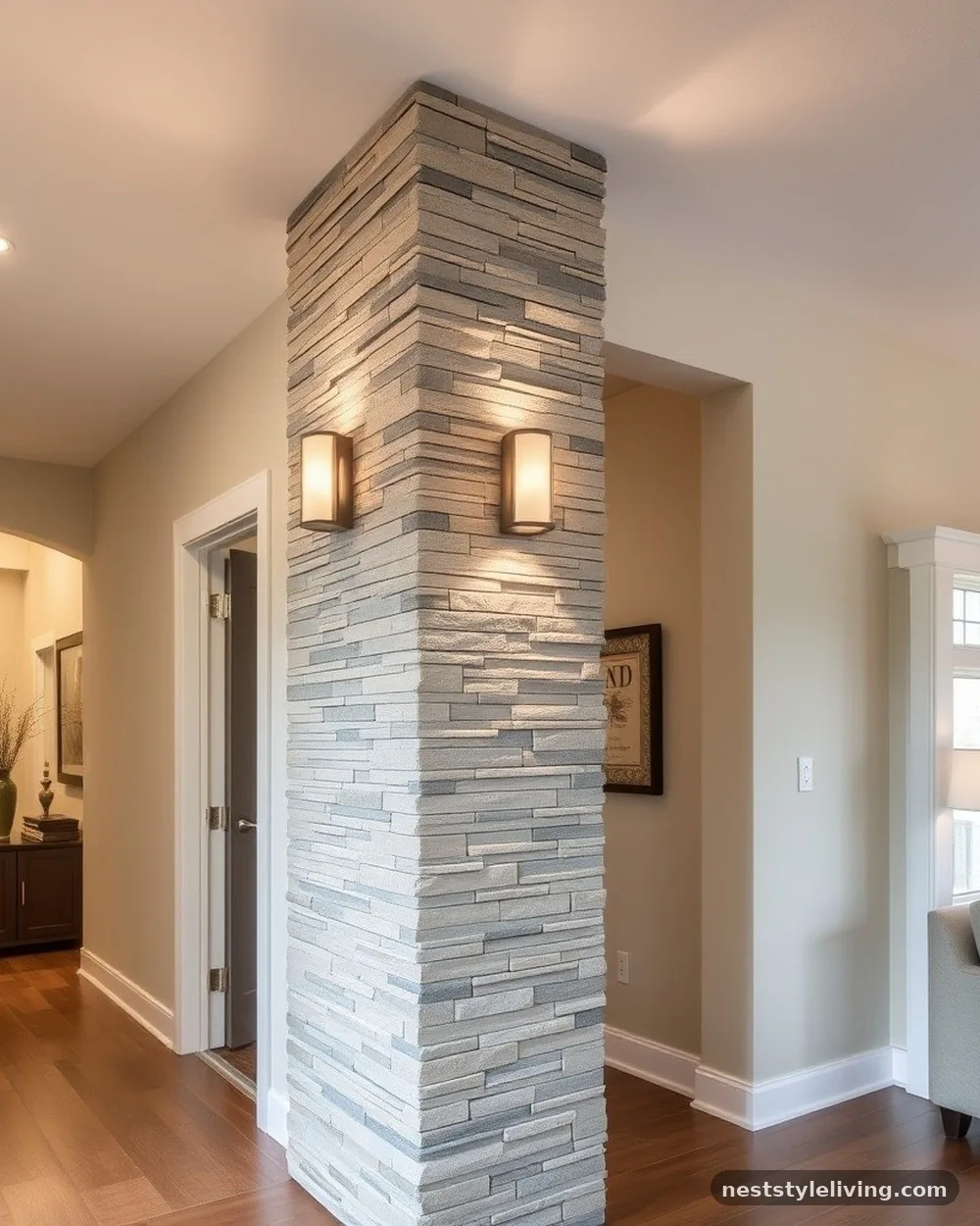 Stacked Stone or Brick Column - 22 Entryway Divider Ideas for a Stylish Modern Home