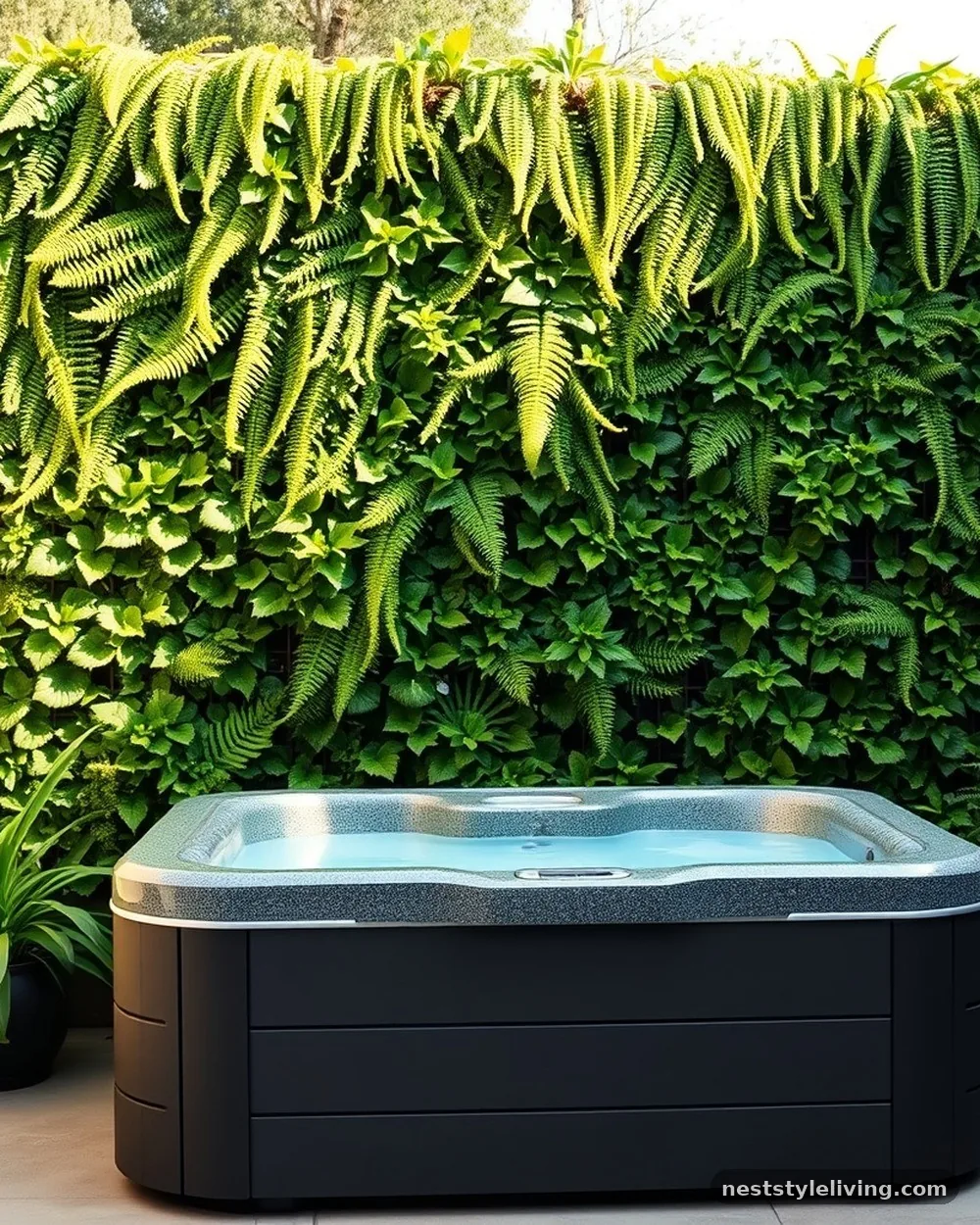 Vertical Garden Wall - 21 Outdoor Jacuzzi Ideas for a Calm, Cozy Backyard