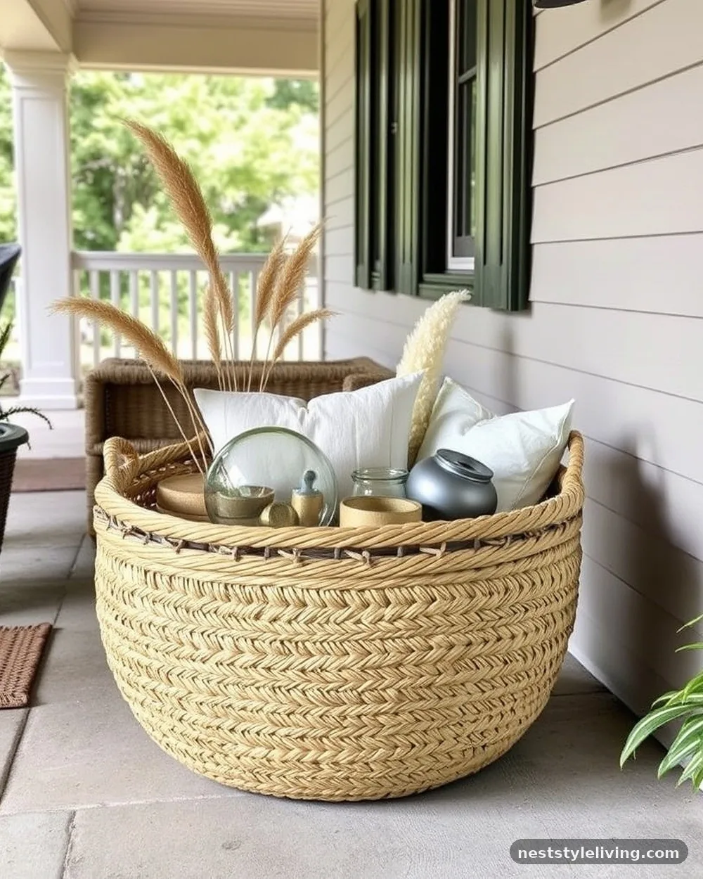 Woven Seagrass Floor Baskets - 22 Easter Front Porch Ideas for a Fresh Spring Welcome