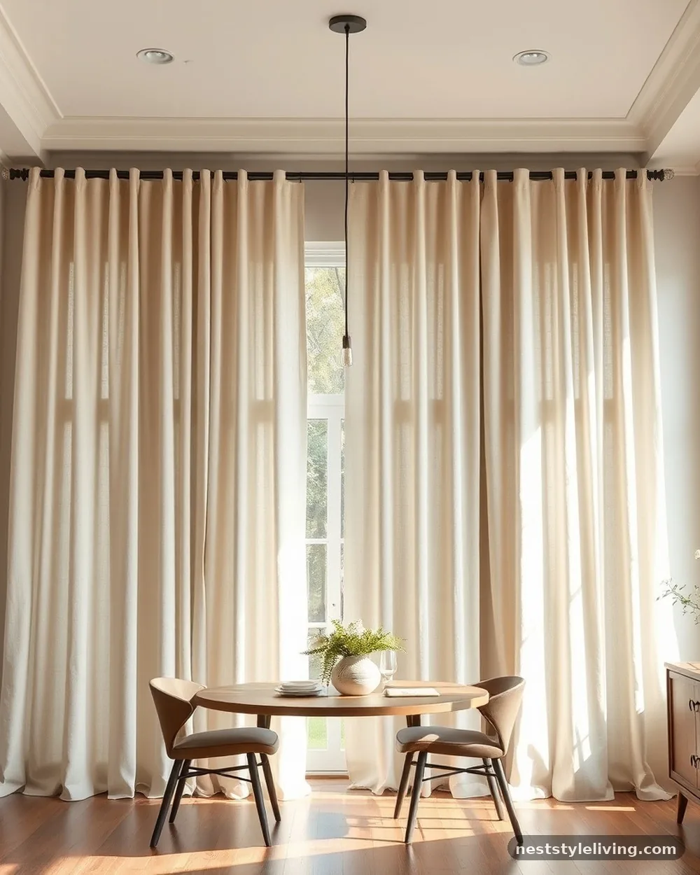 Floor-to-Ceiling Linen Drapery - 12 Elegant Dining Room Ideas That Feel Warm and Timeless