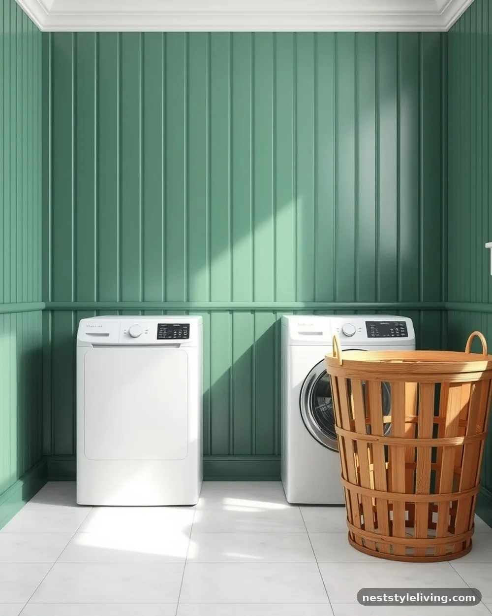 Forest Green Beadboard Wainscoting - 15 Green Laundry Room Ideas for a Fresh Stylish Home