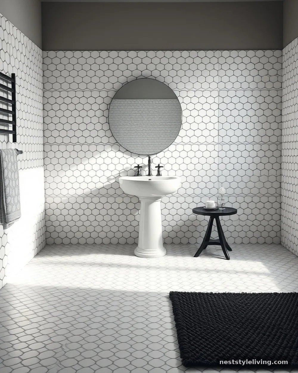 Geometric Penny Tile Floors - 14 Mid Century Modern Bathroom Ideas With Retro Charm
