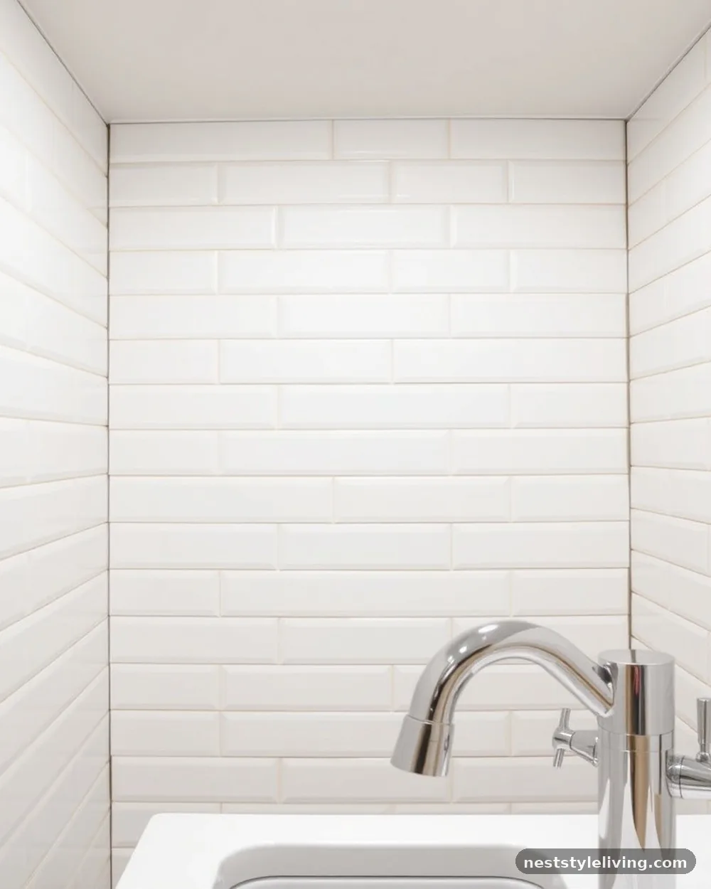 Glossy White Backsplash Tiles - 20 Basement Laundry Room Ideas for a Better Setup