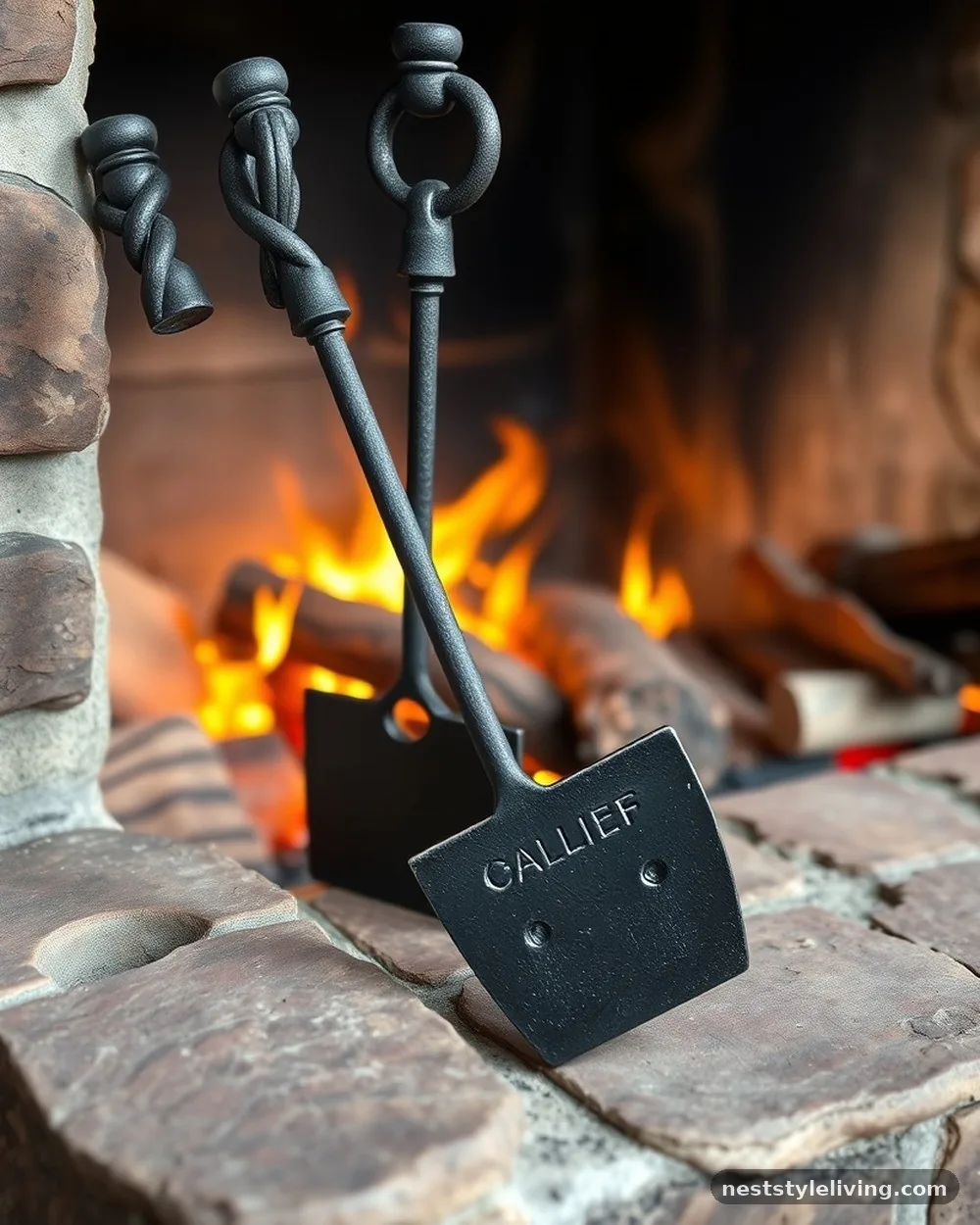 Hand-Forged Iron Hearth Tools - 17 Primitive Living Room Ideas With Warm Rustic Charm