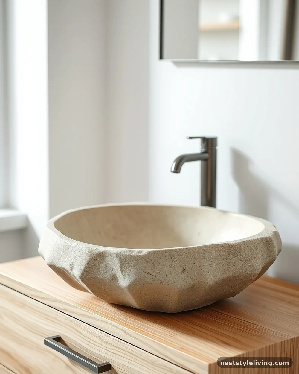 Matte Sandstone Vessel Sinks - 13 Japandi Bathroom Ideas That Make Relaxing Feel Luxe