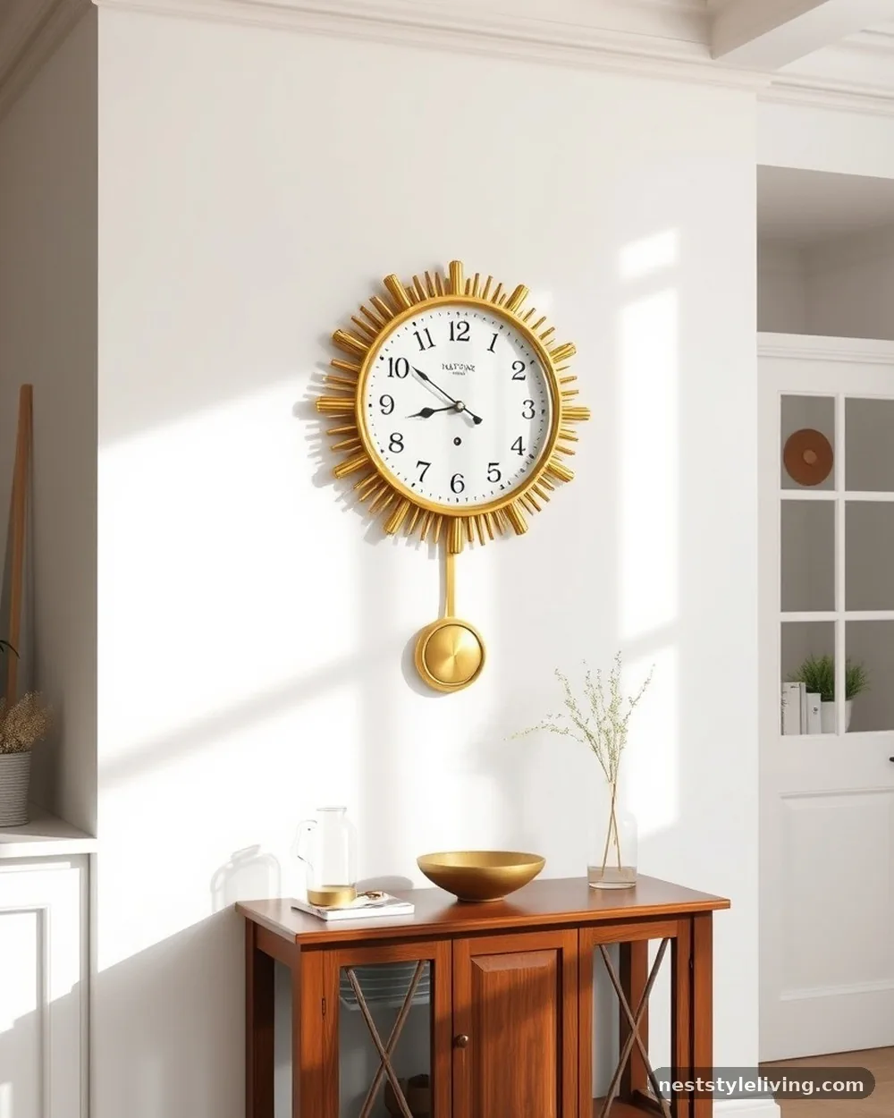 Sunburst Wall Clock - 15 Mid Century Modern Apartment Ideas With Character