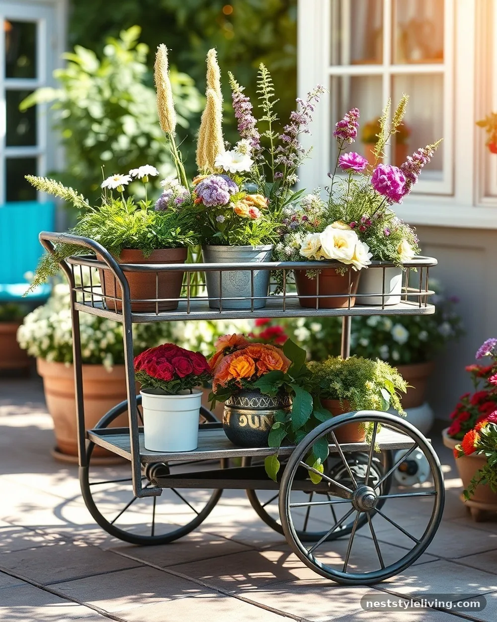 Apothecary Cart on Wheels - 20 Flower Bar Ideas for a Charming Garden Setup Today