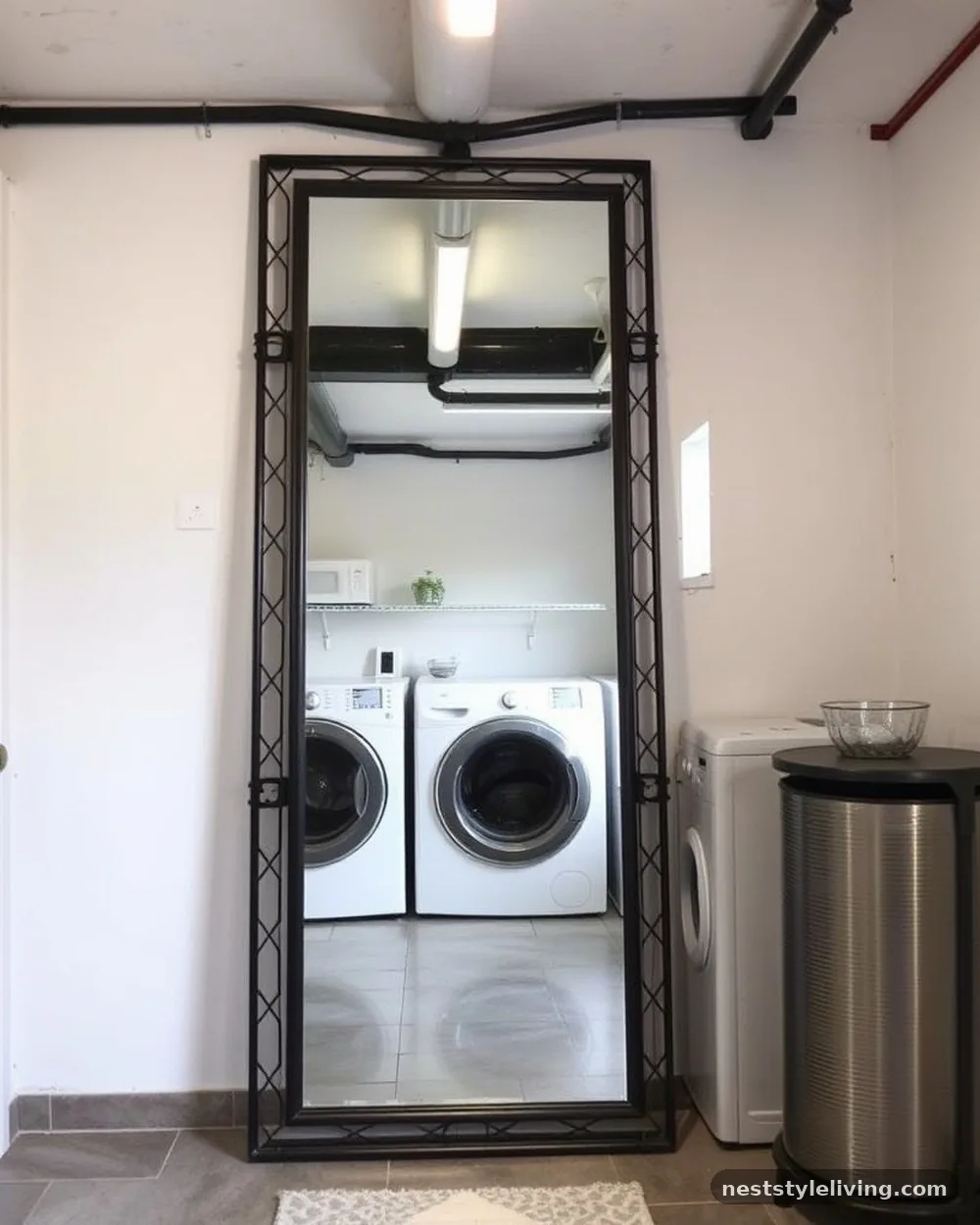 Large-Scale Floor Mirror - 20 Basement Laundry Room Ideas for a Better Setup